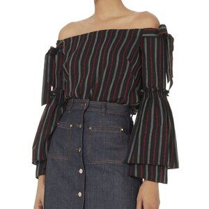 Intermix Cindy Black Red White Striped Off The Shoulder Top